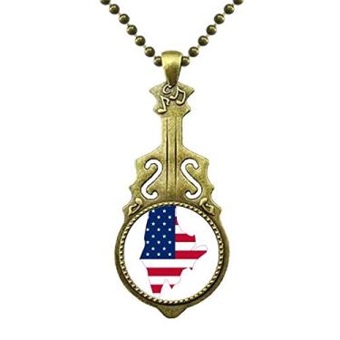 Imagem de DIYthinker Colar Maine USA Mapa Estrelas Listras Bandeira Formato Colar Antigo Joia Música Pingente