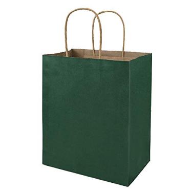 Imagem de Sacos de papel de presente verde médio com alças grandes, sacos Kraft Bagmad 8x4,75x10 polegadas, pacote com 50 peças, sacos de casamento para festa, compras, artesanato, compras (verde, 50 peças)