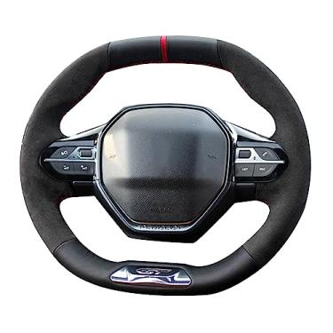 Imagem de ZIRIA Capa de volante de carro trançada de couro de camurça preta, para Peugeot E-208 2020 508 208 2019 2020 3008 4008 5008 2016-2019