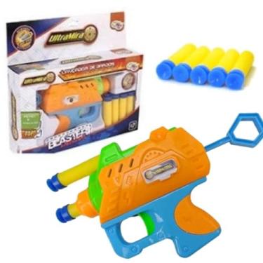 Imagem de PISTOLA ARMA LANÇA DARDOS BRINQUEDO INFANTIL LANÇADOR DE 5 DARDOS MACIOS DE ESPUMA MAIS SEGURO QUE GRUDA ULTRA MIRA ARMINHA PRESSÃO ATIRA ACERTE O ALVO COM SEGURANÇA 15 CM