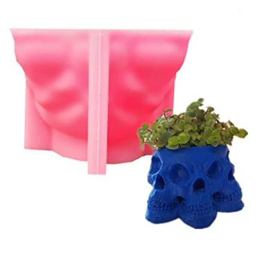 Imagem de Vaso de flores suculentas de caveira sobreposta, molde de silicone, vaso de concreto, molde de cimento gesso resina epóxi caneta/suporte de vela molde de argila de polímero