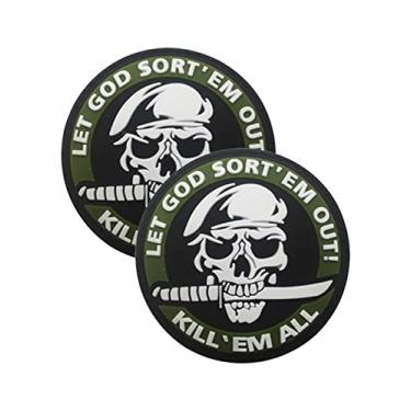 Imagem de AliPlus 2 peças de adesivos de boina de faca de caveira Spec Ops Kill Them All Let God Sort Them Out Patch de PVC Tactical Moral (verde)