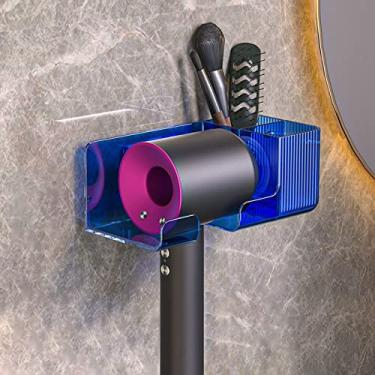 Imagem de Jaugufiy Suporte de parede para secador de cabelo com suporte de pente para a maioria dos secadores de cabelo Dyson (azul)