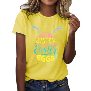 Imagem de Orders Placed by Me Easter Shirt Women Funny Bunny Women Easter Day Camiseta de manga curta linda estampa de coelhinho amarelo médio
