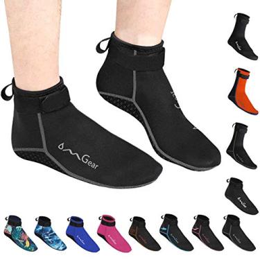 Imagem de OMGear Meias aquáticas de neoprene, botas de praia, 3 mm, coladas, costuradas, antiderrapantes, meias de natação (corte baixo de 3 mm/cinza, 2GG (masculino 11-12, feminino 12-13))