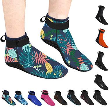 Imagem de OMGear Meias aquáticas de neoprene, botas de praia, 3 mm, coladas, costuradas, antiderrapantes, meias de natação (corte baixo de 3 mm/folha, M (masculino 38-9, feminino 40-40))