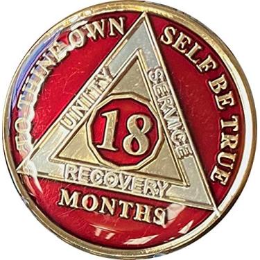 Imagem de Chip sobriedade vermelho mandarim metálico medalhão AA 18 meses