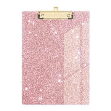 Imagem de Prancheta de acrílico com glitter decorativo padrão A4 tamanho de letra 31 cm x 22 cm, pranchas de clipe fashion brilhantes com clipe dourado de perfil baixo projetado para escritório de sala de aula - ouro rosa