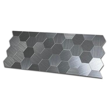 Imagem de XUANINY Azulejos hexagonais de metal para destacar e colar com 20 folhas, azulejos de mosaico decorativos autoadesivos, painéis de parede para backsplash de cozinha, banheiro, quarto, sala de estar (aço inoxidável 20)