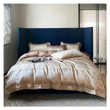 Imagem de Jogo de cama de algodão 1200TC Queen King Size capa de edredom fronha, lençóis de cama (solteiro B)