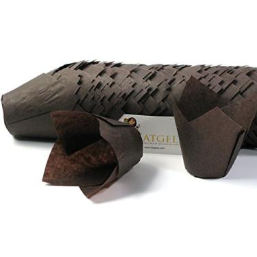 Imagem de Forro de tulipa marrom da Katgely – Forro de bolo tulipa para cupcake – Melhorar a apresentação de cupcake – Pacote com 200