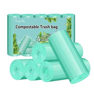 Imagem de Saco de lixo compostável, sacos de lixo biodegradáveis de 4 galões forros de lata de lixo forte sacos de lixo sem perfume para cozinha banheiro home office, 100 unidades