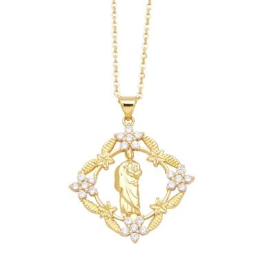 Imagem de PTGMH Colar de joia religiosa ajustável virgem maria para mulheres, madrinha, pingente oval de resina que brilha no escuro, presentes religiosos modernos, 3*2, Resina, Zircão