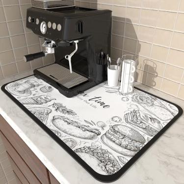 Imagem de Bordedor Tapete de café, tapete de barra de café, borracha absorvente de manchas, tapete de secagem rápida cabe sob a cafeteira, almofada de balcão de cozinha com suporte de borracha antiderrapante