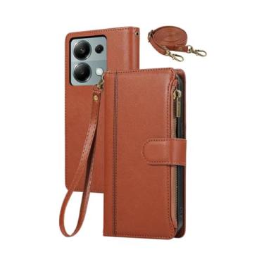 Imagem de Carteira com alça de pulso crossbody com porta-cartão capa de telefone para Xiaomi 14 Note 13 12 12T 13T Pro Plus 13C Lite capa de couro, marrom, para RedmiNote 13Pro Plus