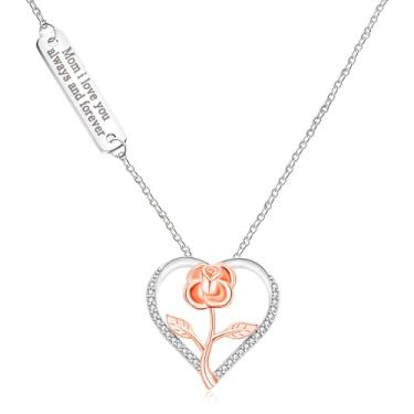 Imagem de Mayfaith Colar com pingente de coração de coração vazado moderno e popular com palavras de bênção gravadas em zircão, presente para mães, familiares e melhores amigas, Adjustable, Zircônia cúbica,