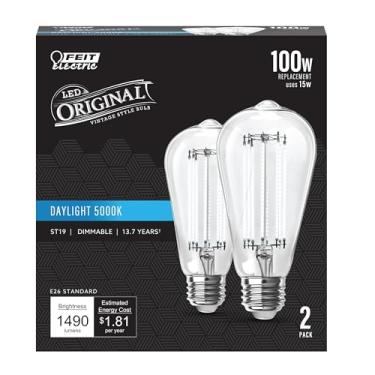 Imagem de Feit Electric ST19 E26 (Médio) Lâmpada de LED de filamento luz diurna 100 Watt equivalência 2 pk - Caixa de: 1