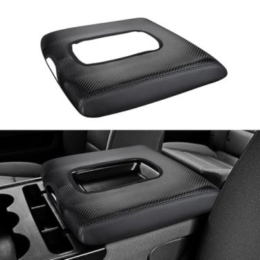 Imagem de INTGET Capa de apoio de braço do console central para Chevy Silverado & GMC Sierra Accessories 2014 2015 2016 2017 2018, protetor de tampa de caixa de descanso de braço de couro (fibra de carbono,