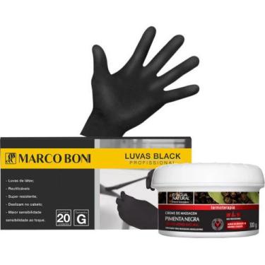 Imagem de Kit creme de pimenta negra 300g e 10 pares luvas latex g proteção marc
