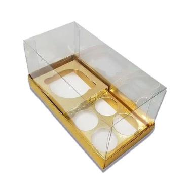 Imagem de Caixa Cupcake com 4 Brigadeiros (17x9x8cm) Dourado - 5 unidades - Assk