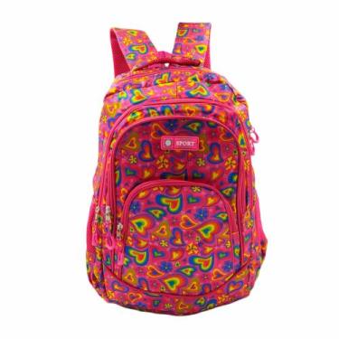 Imagem de Mochila Infantil Feminina Escolar Reforçada Coração Arco-íris WL8906 -
