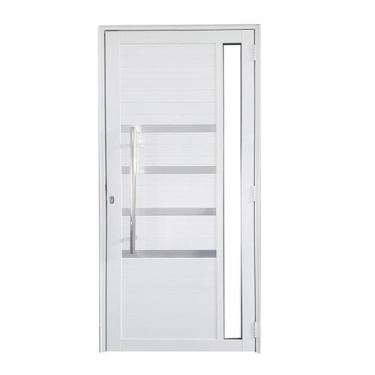 Imagem de Porta Lambril de Alumínio Branco com Puxador, Friso e Vidro Linha Roma