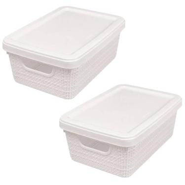 Imagem de Kit 2 Caixas Organizadoras Multiuso Decorativa  5 L Branco - Jaguar