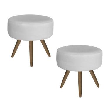 Imagem de Kit 02 Puffs Banquetas Redonda material sintético Branco - DS Móveis