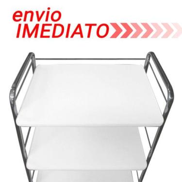 Imagem de Carrinho Mesa Auxiliar 3 Prateleiras Fórmica Estrutura em Aço - Clinic