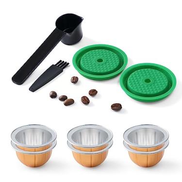 Imagem de HAILASRE Pacote com 2 tampas de cápsulas de café reutilizáveis com 6 cápsulas - 80/150/230 ml, cápsulas de café recarregáveis de silicone de grau alimentício para cápsulas Vertuo-line e Vertuo