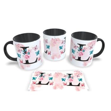 Imagem de Caneca Preta de Porcelana Personalizadas Alfabeto iniciais Nomes (L)
