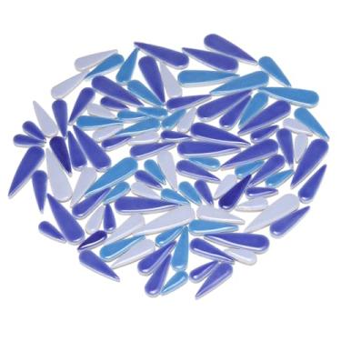 Imagem de uxcell Azulejos de mosaico de cerâmica, 500 g, folhas de flores em gota, blocos de mosaico para artesanato e decoração de casa, azul escuro/azul claro/azul cinza
