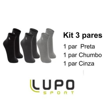Imagem de Kit 3 Pares de Meia Lupo Masculino Cano Curto, Preto, Chumbo, Cinza, 3