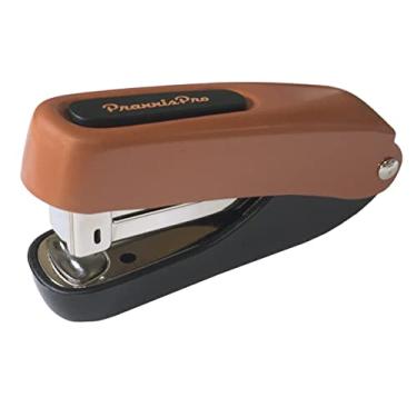 Imagem de Praxxis Pro Material de escritório - Mini grampeador Aria-Plus de meia tira - Grampeador durável, compacto e colorido para uso em escritório e viagens, compatível com grampos padrão 26/6, cobre/preto)