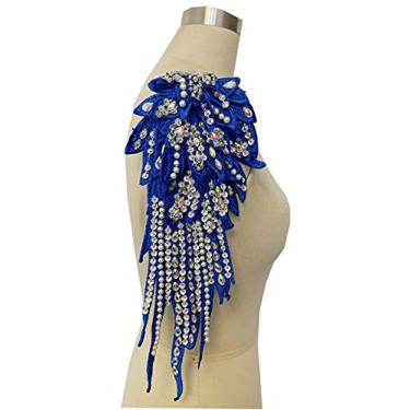 Imagem de Zbroh Aplique feito à mão com strass de 18 cores costurados à mão em renda pérola apliques de acabamento para acessórios de roupas sociais (azul real)