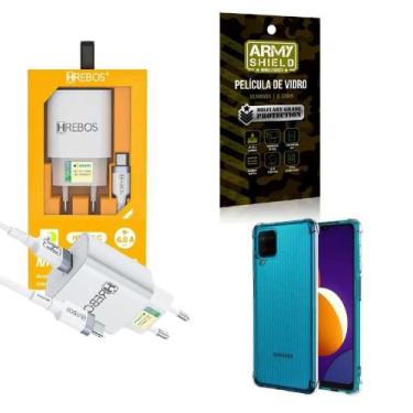 Imagem de Kit Carregador Turbo + Capinha Samsung M12 + Película 3D - Hrebos