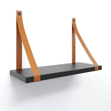 Imagem de Prateleira Em Mdf Preto 40x15cm Com Alça Cor Caramelo