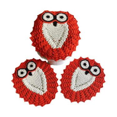 Imagem de Jogo de Tapete Banheiro Em Crochê 3 Peças Coruja - Romacris Bordados, 