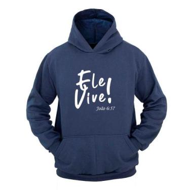 Imagem de Moletom Masculino Canguru Estampa Ele Vive com Capuz - Ragor, GG, Azul