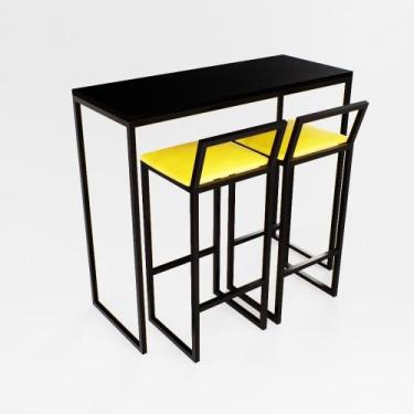 Imagem de Bancada Cozinha Balcão Gourmet 120cm Preto Com 2 Banqueta Estofada Pt 