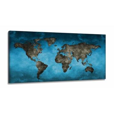 Imagem de Quadro decorativo Mapa Mundi Azul Mosaico em Tecido Canvas 130x60 - Wa