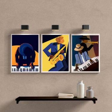 Imagem de Kit 3 Quadros Decorativos Músicos Piano ESaxofone 45x34cm - Quadros On