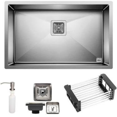 Imagem de Cuba Quadrada Inox 304 Cozinha Pia Embutir Sobrepor Gourmet 75x45 Prem