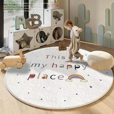 Imagem de LIULA Tapete infantil Happy Rainbow, tapete redondo para decoração de quarto de criança, tapete de crianças com tema de desenho animado antiderrapante lavável para jardim de infância, berçário,