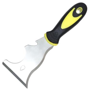 Imagem de WHLLING Ferramenta de pintura 9 em 1, raspador reto, goiva, limpador de rolos, raspador curvo, abridor de garrafa, abridor de lata, extrator de unhas, chave de fenda, martelo | Aço inoxidável/alça