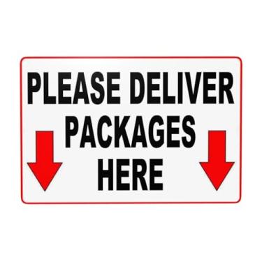 Imagem de Syiomlis 1 placa de entrega de pacote, deixe pacotes e entregas aqui, com seta para baixo, 30 x 20 cm - Instruções de entrega para meus pacotes da Amazon, FedEx, USPS, UPS, placas internas e externas