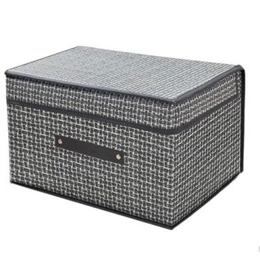 Imagem de Caixa Organizadora Com Tampa 40x30x25CM Multiuso Guarda-Roupas Closet Organizador Brinquedos Objetos Livros 50L(Preta Tweed (9374))