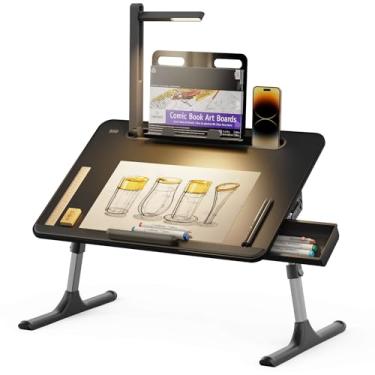 Imagem de Mesa de Laptop SAIJI com Luz LED, Ajustável em Altura e Ângulo, Multifuncional