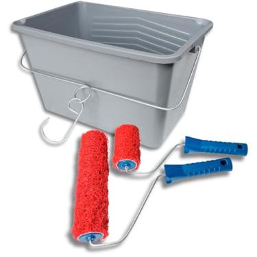 Imagem de Rolo Cabelo de Anjo Textura Decorativa Massa Corrida Argamassa Rolos de 23cm e 10cm com Cabo + Caçamba de Pintura com Alça