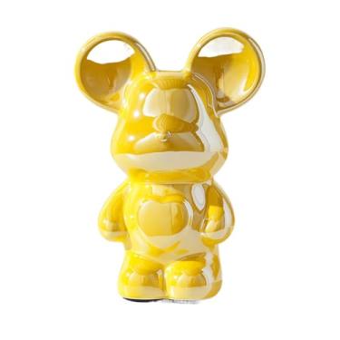 Imagem de Jaugufiy Estátua de rato de cerâmica, ornamento, estatueta, rato, ornamento para casa, cofrinho, cofre, caixa de dinheiro, decoração de quarto de crianças, presentes de aniversário (amarelo)